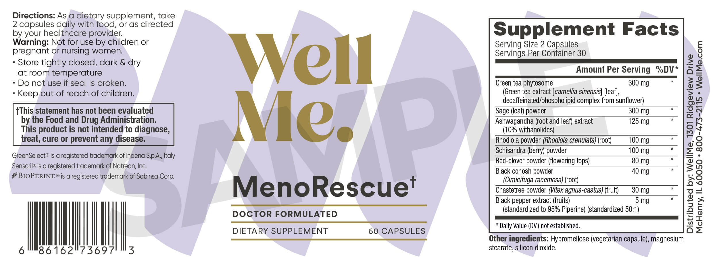 MenoRescue Supplement Facts and Directions Label